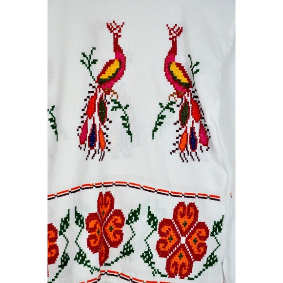 Mexican Embroidered Blouse Flowers Birds Embroidered Cross Stitches Blouse S M - Picture 2 of 5